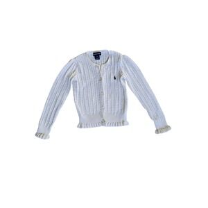 Ralph Lauren Girls Cream Cable Knit Ruffle Cardigan Sweater Size 6X